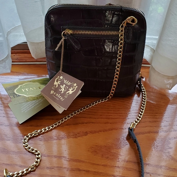 Pratesi Womens Italian Leather Volterra King Croco Crossbody Clutchbag DarkGray - Picture 4 of 13